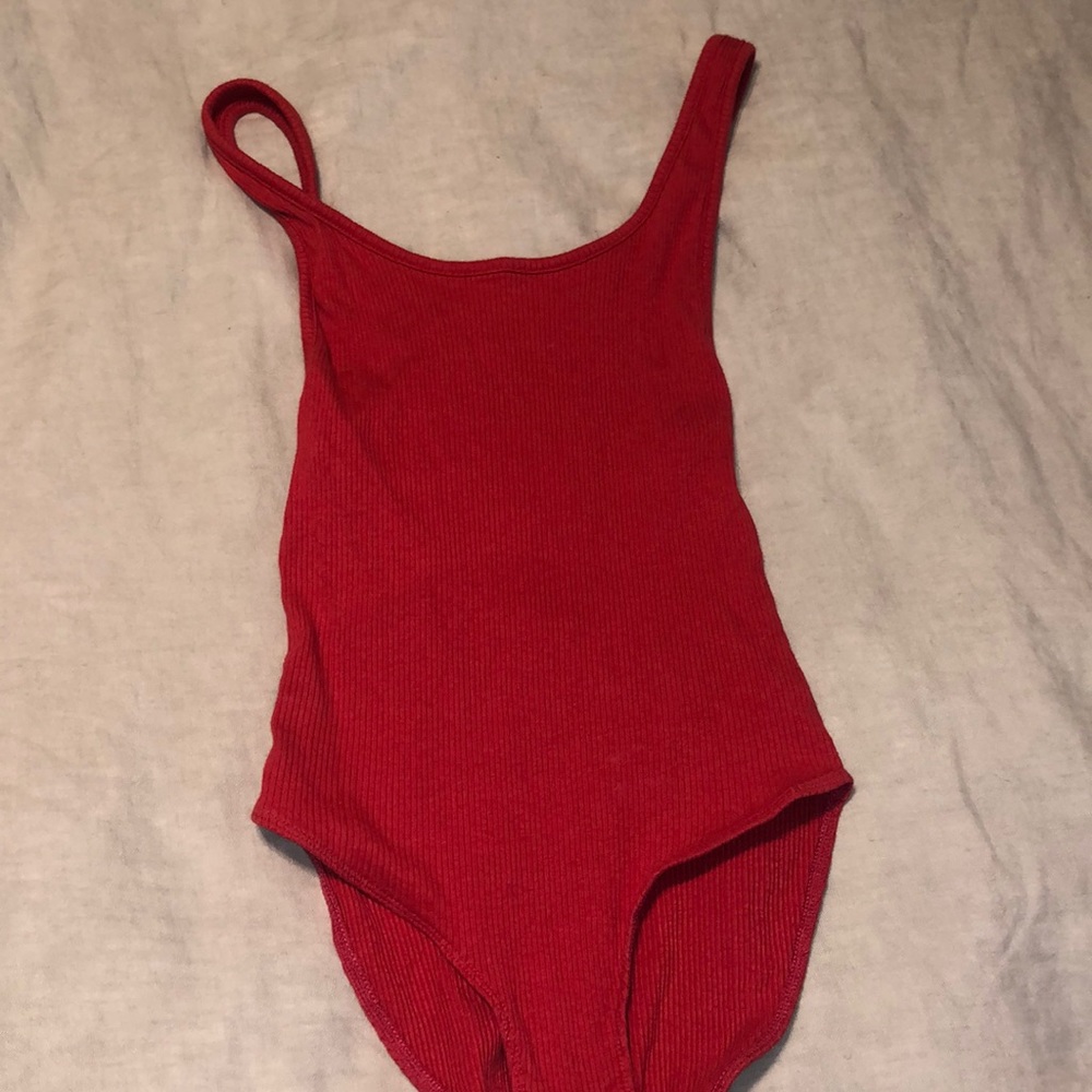 Red Ribbed Low Back Bodysuit